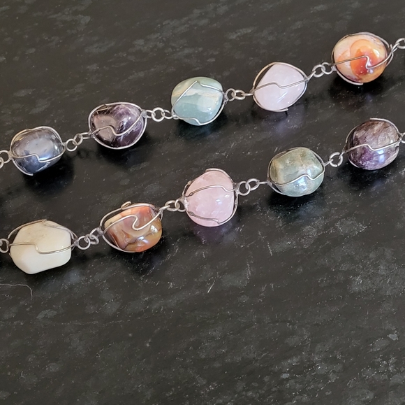 Vintage Chunky polished quartz wire wrapped statement necklace - Picture 5 of 7